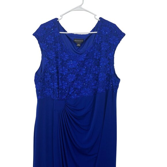 Connected Apparel Plus SZ 24W Royal Blue Gown Sequined Lace Draped Tulip Hemline - Picture 11 of 14